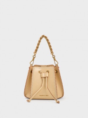 Geanta Galeata Charles & Keith Circe Stitch-Trim Bej | 972FSVWLT