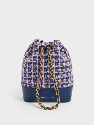 Geanta Galeata Charles & Keith Dancer Tweed Drawstring Bleumarin | 091RHWKXO