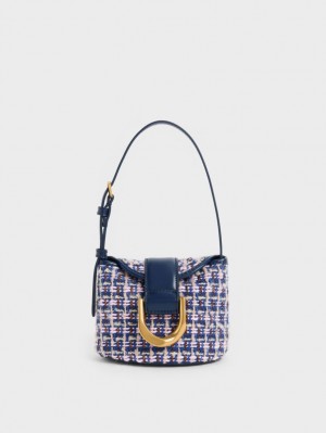 Geanta Galeata Charles & Keith Gabine Tweed Bleumarin | 428EFCABQ