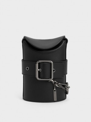 Geanta Galeata Charles & Keith Jules Piele Belted Negrii | 873KQELIF