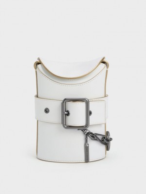 Geanta Galeata Charles & Keith Jules Piele Belted Albi | 605YJXWNK