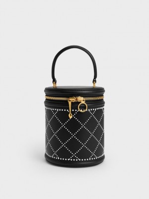 Geanta Galeata Charles & Keith Marietta Bead-Embellished Negrii | 783YRGZPO