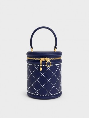 Geanta Galeata Charles & Keith Marietta Bead-Embellished Bleumarin | 462SBWVXR