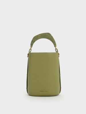 Geanta Galeata Charles & Keith Marlin Acrylic Handle Masline Verzi | 638GCQBSX