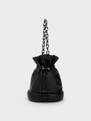 Geanta Galeata Charles & Keith Shiloh Drawstring Negrii | 723XGRCVY