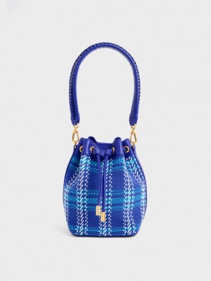 Geanta Galeata Charles & Keith Tweed Braided-Handle Drawstring Albastri | 350UFISCZ