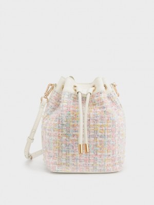 Geanta Galeata Charles & Keith Woven Handle Tweed Roz Deschis | 752NHTFEL