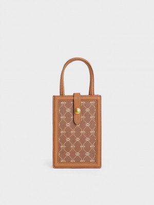 Geanta Telefon Charles & Keith Este Belted Printed Ciocolata | 024LWOBAZ