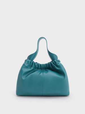 Geanta Tote Charles & Keith Ally Ruched Slouchy Turcoaz | 613RLBWHP