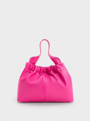 Geanta Tote Charles & Keith Ally Ruched Slouchy Fucsie | 820MHSLPX