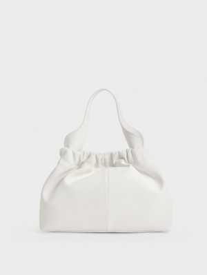 Geanta Tote Charles & Keith Ally Ruched Slouchy Albi | 489PFCBGL