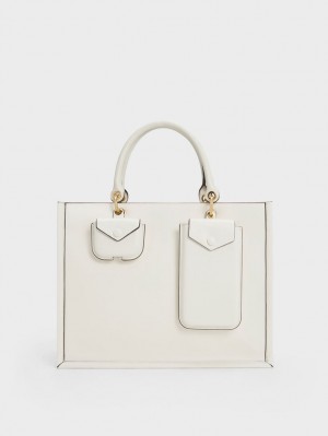 Geanta Tote Charles & Keith Amber Multi-Pouch Albi | 390LVYHOA