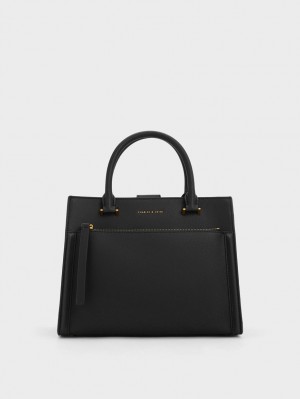 Geanta Tote Charles & Keith Anwen Structured Negrii | 450EIFYJP
