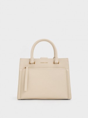 Geanta Tote Charles & Keith Anwen Structured Bej | 874TUGRVM