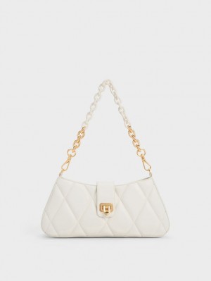 Geanta Tote Charles & Keith Arwen Matlasat Grosolan Chain Albi | 678XHODTS
