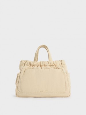Geanta Tote Charles & Keith Aspen Ruched Double Handle Bej | 789MCILYW