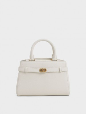 Geanta Tote Charles & Keith Aubrielle Metallic Accent Belted Albi | 197IYRMVX