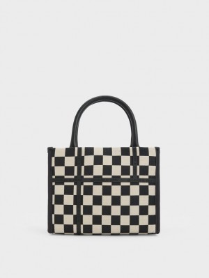 Geanta Tote Charles & Keith Avenue Checkered Negrii | 786SMLAPI