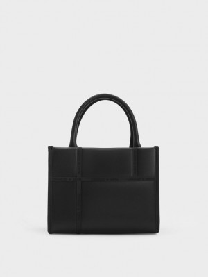 Geanta Tote Charles & Keith Avenue Contrast-Trim Negrii | 957TNVIEG