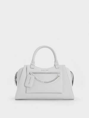 Geanta Tote Charles & Keith Avis Trapeze Gri Deschis | 953UATHXK