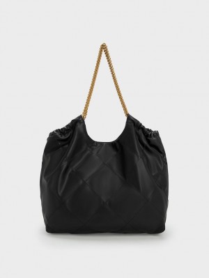 Geanta Tote Charles & Keith Braided Handle Negrii | 936ISKEGN