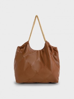 Geanta Tote Charles & Keith Braided Handle Ciocolata | 908EWXNRP