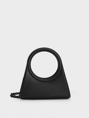 Geanta Tote Charles & Keith Camelia Circle Handle Geometric Negrii | 473VFMZUB