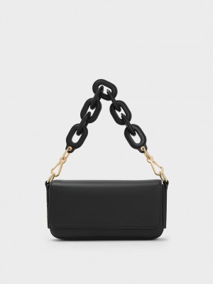 Geanta Tote Charles & Keith Catena Front Flap Negrii | 157IOJKXU