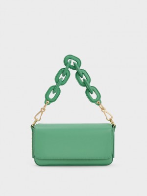 Geanta Tote Charles & Keith Catena Front Flap Verzi | 345ZFCRBP