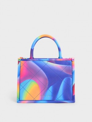 Geanta Tote Charles & Keith Celia Matlasat Double Handle Colorati | 904ANXYMJ