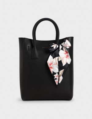 Geanta Tote Charles & Keith Chiffon Scarf Negrii | 672DMEZOL