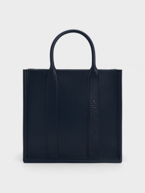 Geanta Tote Charles & Keith Clover Trapeze Bleumarin | 961IFQVNK