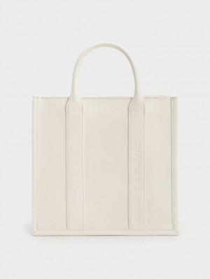 Geanta Tote Charles & Keith Clover Trapeze Albi | 901QHLWES