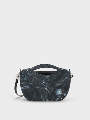 Geanta Tote Charles & Keith Cocoon Curved Handle Printed Negrii | 819LZJNEA