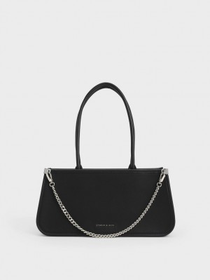 Geanta Tote Charles & Keith Curved Handle Geometric Negrii | 845FPJHLW
