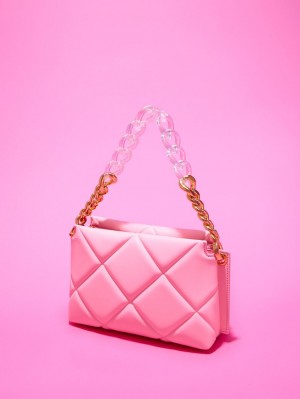 Geanta Tote Charles & Keith Danika Grosolan Chain Căptușită Roz | 849OGSYQM