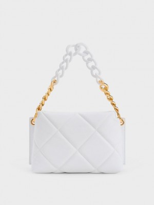 Geanta Tote Charles & Keith Danika Grosolan Chain Căptușită Albi | 694JXZGLV