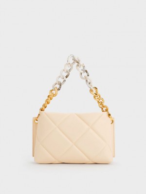 Geanta Tote Charles & Keith Danika Grosolan Chain Căptușită Bej | 083INFJUS