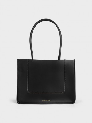 Geanta Tote Charles & Keith Daylla Large Negrii | 761ZJYINF