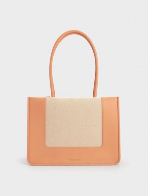 Geanta Tote Charles & Keith Daylla Panza Portocalii | 615MIPJWO