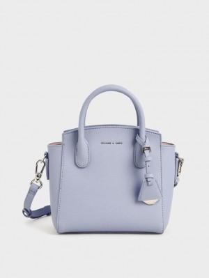 Geanta Tote Charles & Keith Double Handle Trapeze Albastri Deschis | 168TXHGQJ