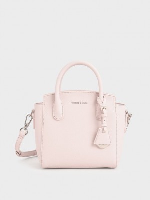 Geanta Tote Charles & Keith Double Handle Trapeze Roz Deschis | 815QLDREP