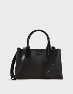 Geanta Tote Charles & Keith Double Top Handle Structured Negrii | 863GYNISC