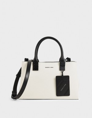 Geanta Tote Charles & Keith Double Top Handle Structured Albi | 371KZXJQP