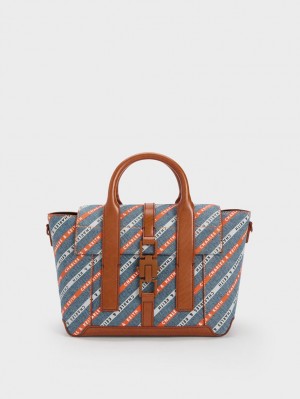 Geanta Tote Charles & Keith Dua In Dungi Denim Buckled Trapeze Colorati | 603FVEBHA
