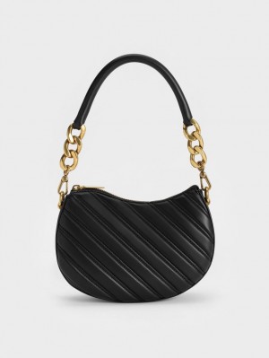 Geanta Tote Charles & Keith Freja Curved Panelled Negrii | 386PWRLUX