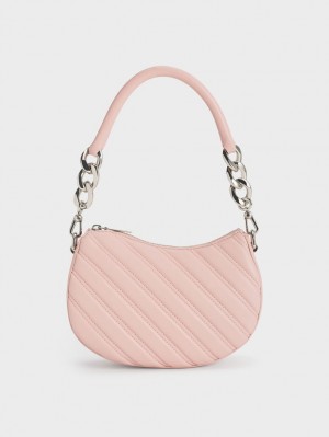 Geanta Tote Charles & Keith Freja Curved Panelled Roz Deschis | 285QLVIES