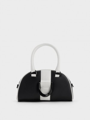 Geanta Tote Charles & Keith Gabine Two-Tone Piele Bowling Negrii | 036MPQDCX