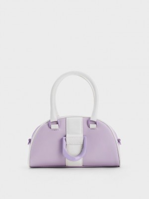 Geanta Tote Charles & Keith Gabine Two-Tone Piele Bowling Violet | 183FLSKYV