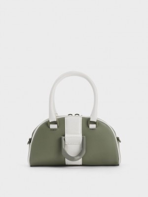 Geanta Tote Charles & Keith Gabine Two-Tone Piele Bowling Masline Verzi | 075VMUQNS